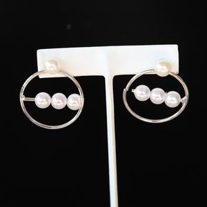 NWT PEARL STUD SILVER HOOP WHITE PEARL EARRINGS
